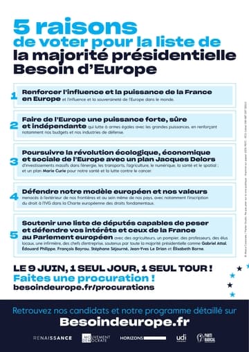 Profession de foi de la liste Besoin d'Europe - Elections Européennes 2024