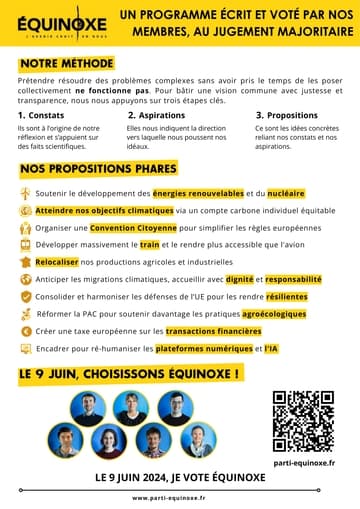 Profession de foi de la liste Équinoxe écologie pratique & renouveau démocratique - Elections Européennes 2024