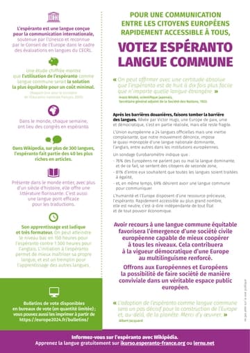 Profession de foi de la liste Esperanto langue commune - Elections Européennes 2024