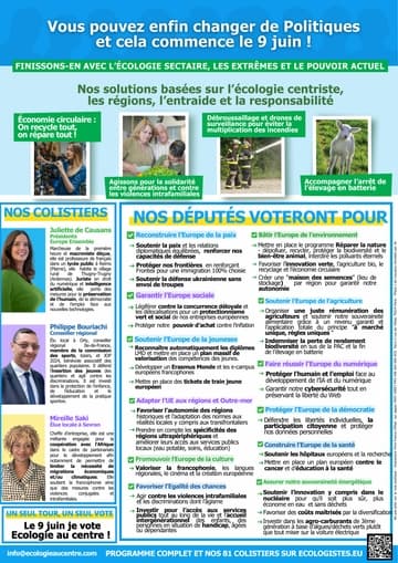 Profession de foi (Facile À Lire et à Comprendre) de la liste Écologie au centre - Elections Européennes 2024