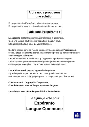 Profession de foi (Facile À Lire et à Comprendre) de la liste Esperanto langue commune - Elections Européennes 2024