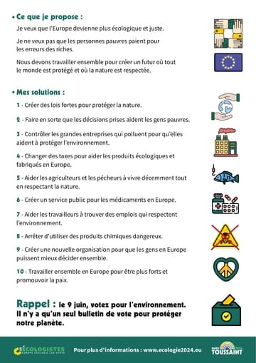 Profession de foi (Facile À Lire et à Comprendre) de la liste Europe écologie - Elections Européennes 2024