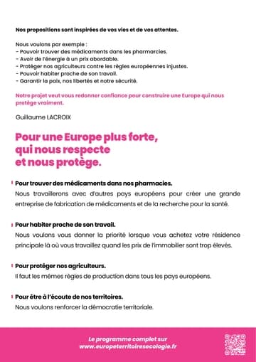 Profession de foi (Facile À Lire et à Comprendre) de la liste Europe territoires écologie - Elections Européennes 2024