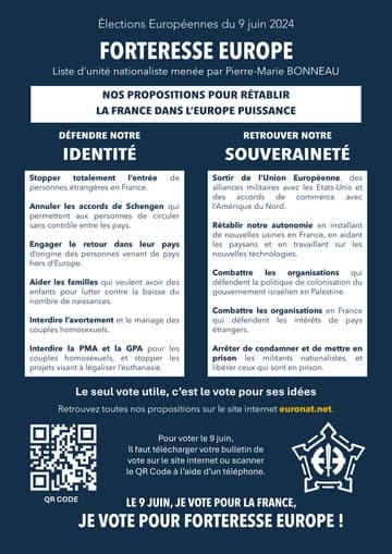 Profession de foi (Facile À Lire et à Comprendre) de la liste Forteresse Europe - Elections Européennes 2024