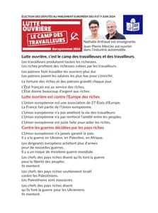 Profession de foi (Facile À Lire et à Comprendre) de la liste Lutte ouvrière le camp des travailleurs - Elections Européennes 2024 page 2