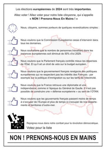 Profession de foi (Facile À Lire et à Comprendre) de la liste Non! Prenons-nous en mains! - Elections Européennes 2024