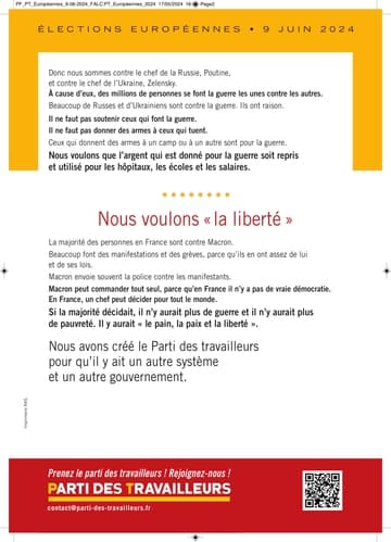 Profession de foi (Facile À Lire et à Comprendre) de la liste Pour le pain, la paix, la liberté! - Elections Européennes 2024