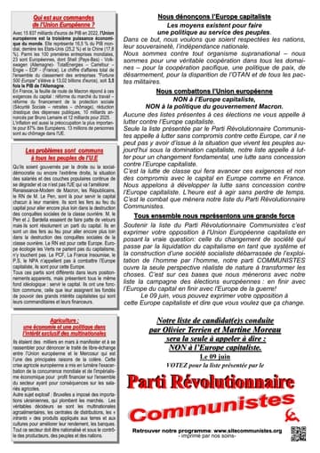 Profession de foi de la liste Parti Révolutionnaire Communistes - Elections Européennes 2024