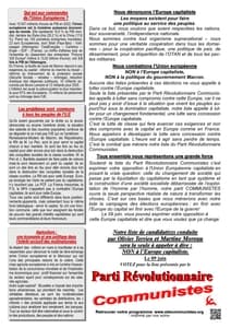 Profession de foi de la liste Parti Révolutionnaire Communistes - Elections Européennes 2024 page 1