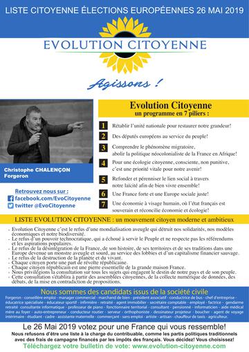 Profession Foi Evolution Citoyenne - Elections Européennes 2019
