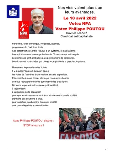 Profession de foi (Facile À Lire et à Comprendre) de Philippe Poutou au premier tour de l'élection présidentielle 2022