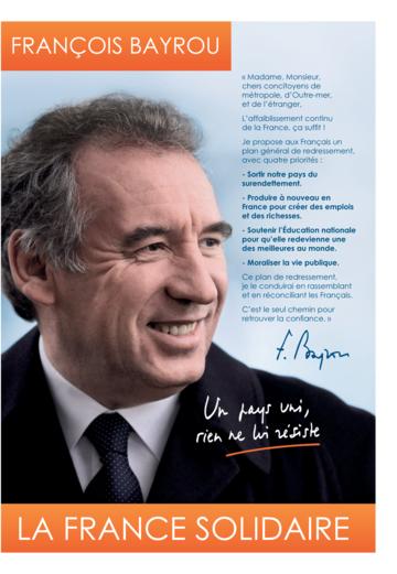 Profession de foi de François Bayrou au premier tour de l'élection présidentielle 2012