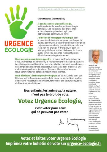 Profession Foi Urgence Ecologie - Elections Européennes 2019
