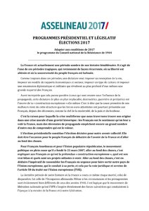 Programme de Francois Asselineau à l'élection présidentielle 2017 page 1