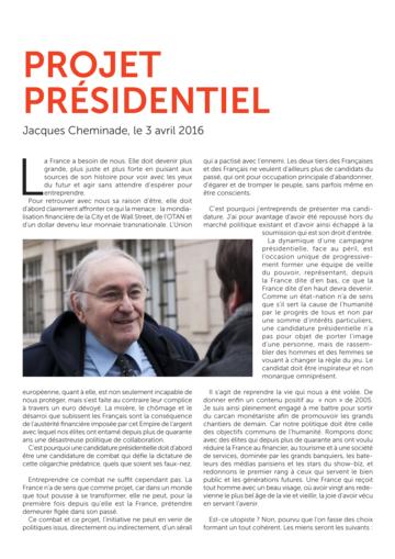 Programme de Jacques Cheminade à l'élection présidentielle 2017