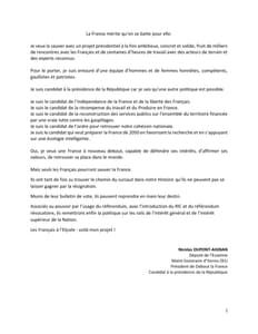 Programme de Nicolas Dupont-Aignan à l'élection présidentielle 2022 page 1